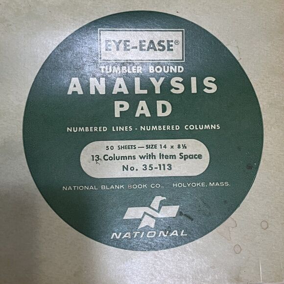 Vintage Analysis Pad National 13 Column 14X8.5" 36 Sheet Eye-Ease 35-113 Spiral - Picture 7 of 16